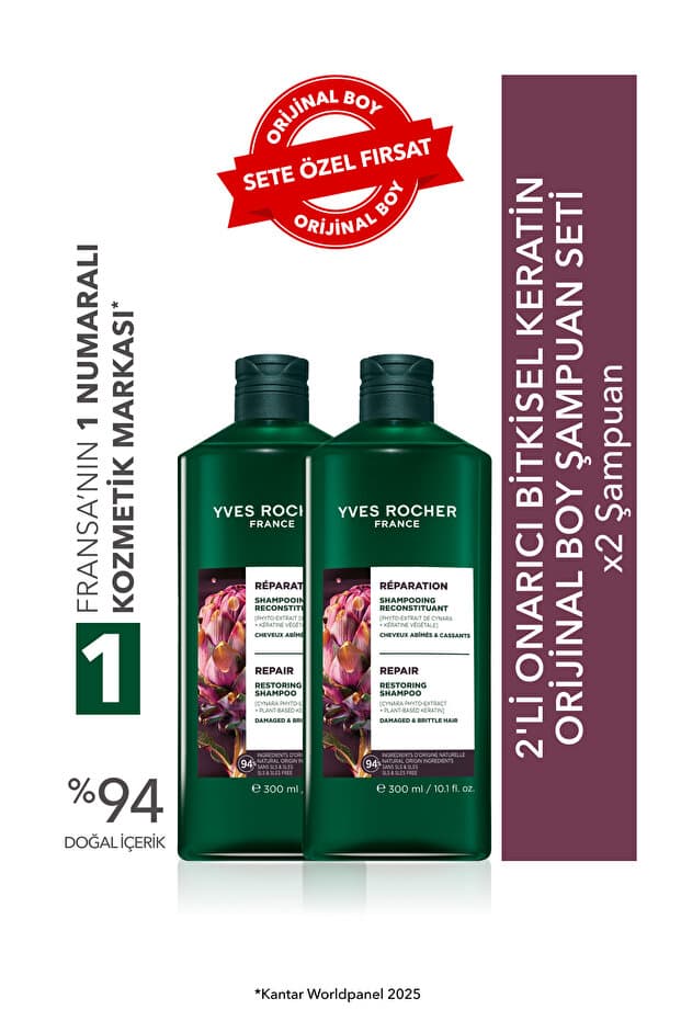 Yves Rocher 2'li Onarıcı Bitkisel Keratin Orijinal Boy Şampuan Seti-2x Şampuan 300 ml - Fiyatı