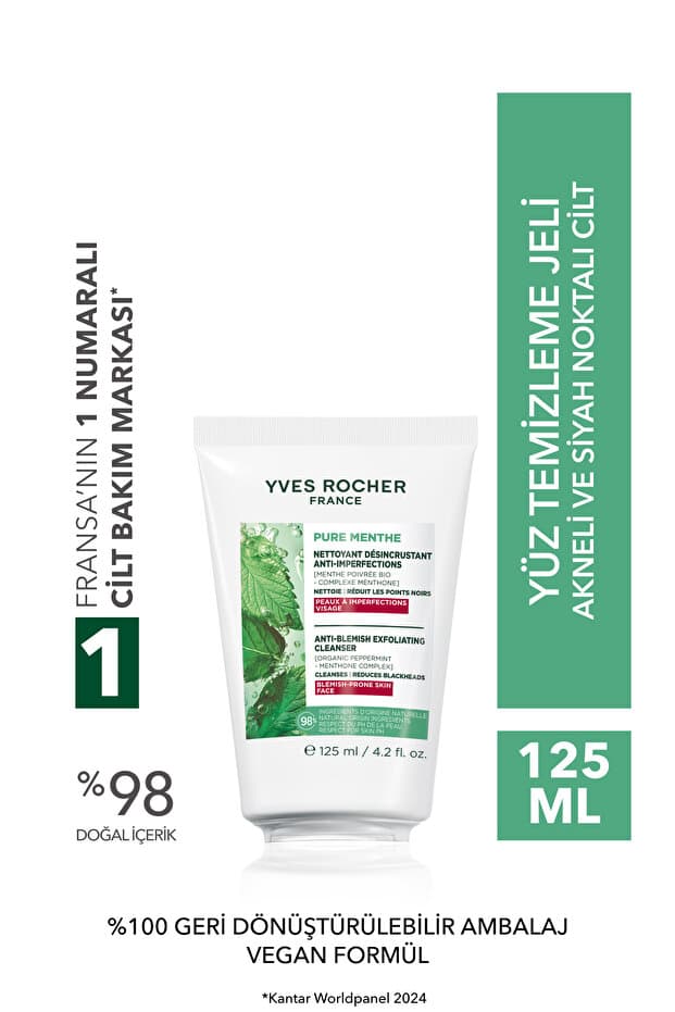 Yves Rocher Siyah Nokta Karşıtı Peeling Etki Yüz Yıkama Jeli-Sivilce Eğilimli-Pure Menthe Botanik Kompleks 125ml - Fiyatı