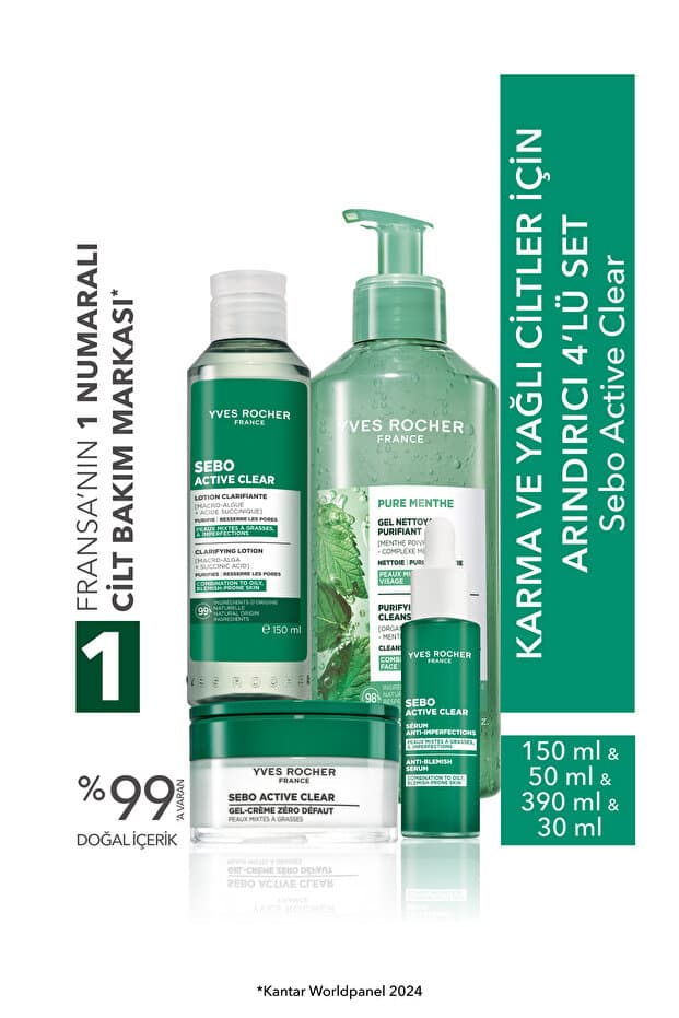 Yves Rocher Karma ve Yağlı Ciltler Arındırıcı 4'lü Set-Yıkama Jeli 390 ml&Tonik 150 ml& Krem 50 ml& Serum 30ml - Fiyatı