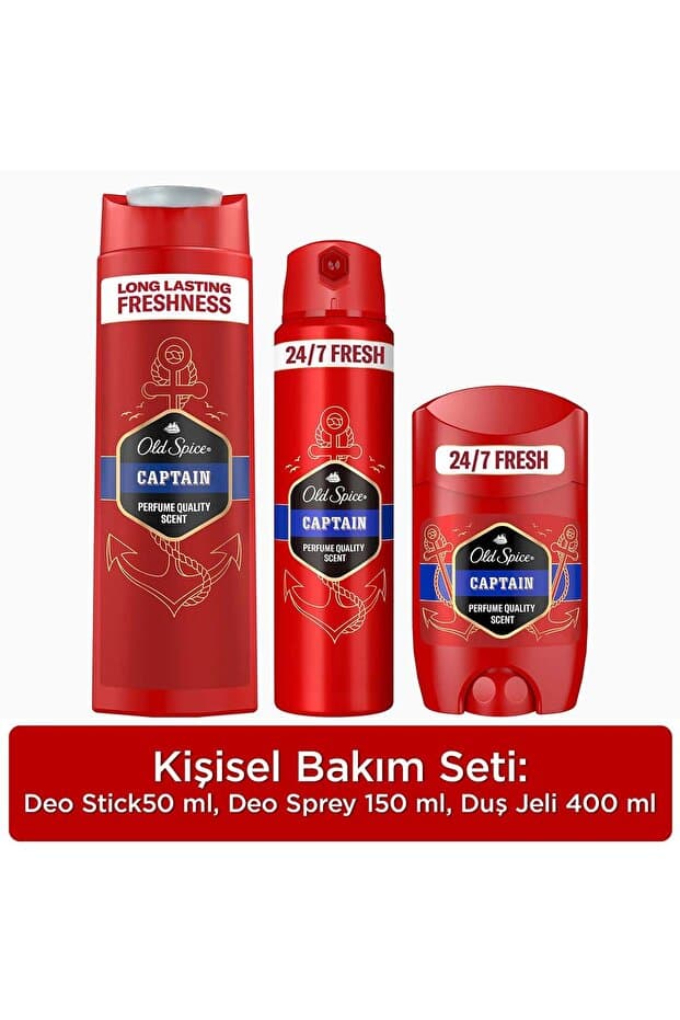 Old Spice Captain Erkek Bakım Seti: Stick Deodorant 50ml, Sprey 150ml, Duş Jeli 400ml - Fiyatı