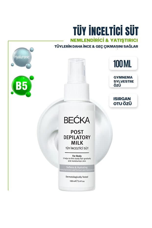 BECKA Tüy Azaltıcı Ve lnceltici Nemlendirici Süt Gymnema Sylvestre & Hyaluronik Asit Özlü 100 ml