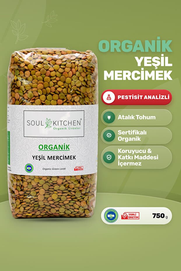 Soul Kitchen Organik Ürünler Organik Yeşil Mercimek Yerli Katkısız 750 g