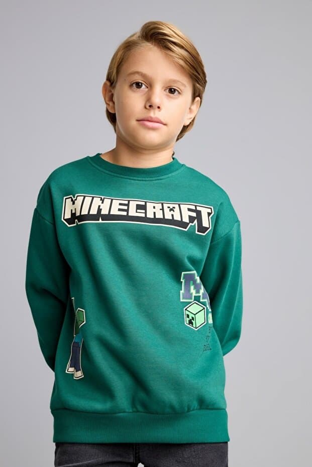 Defacto Minecraft Bisiklet Yaka İçi Yumuşak Tüylü Kalın Sweatshirt Erkek Çocuk I3062A826WN