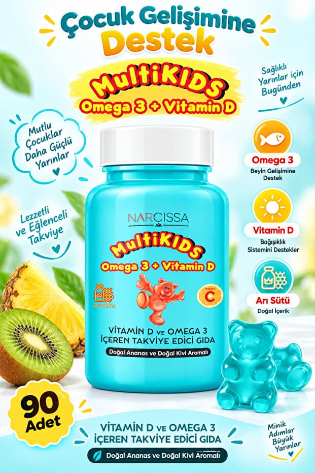 Narcissa Multikids Omega3 & Vitamin D - 90 Adet Jelibon Çiğnenebilir Form