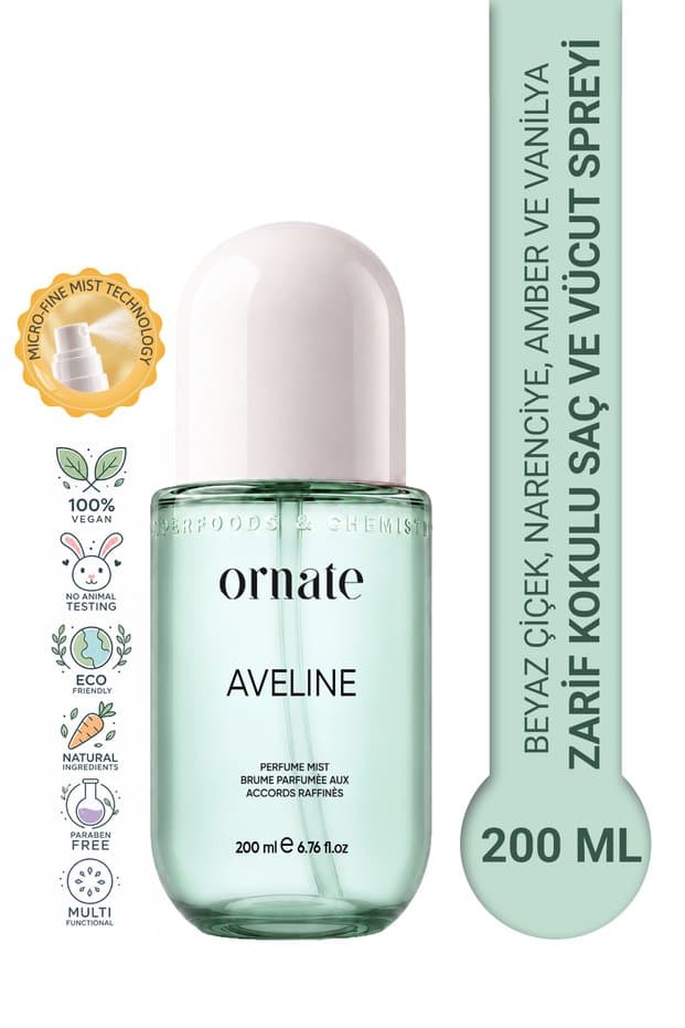 ORNATE Aveline Beyaz Çiçek, Narenciye, Amber ve Vanilya Notalı Kokulu Saç ve Vücut Spreyi Body Mist 200 ml - Fiyatı