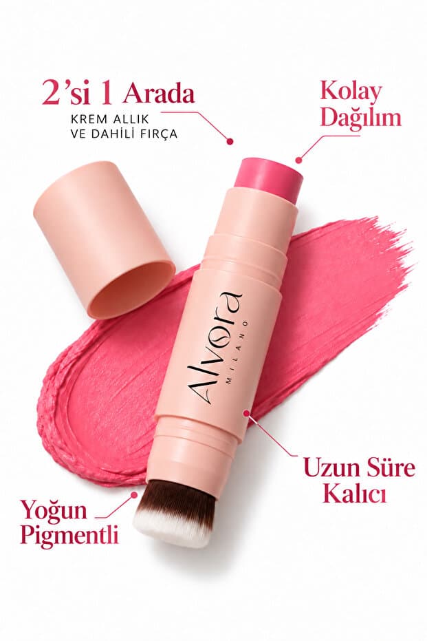 Alvora Milano Allık Ruj Göz Farı Kiss&Blush | Nemlendirici Makyaj Makeup | Stick | Fırçalı, Kolay Dağılan Doğal Bitişli Çok Amaçlı Makyaj Stick - Fiyatı