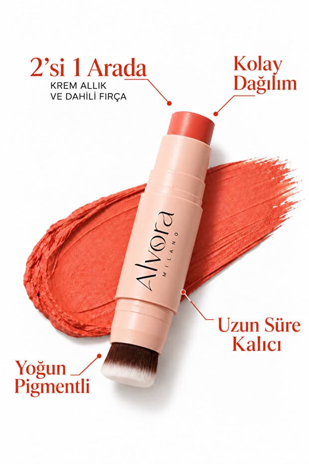 Alvora Milano Allık Ruj Göz Farı Kiss&Blush | Nemlendirici Makyaj Makeup | Stick | Fırçalı, Kolay Dağılan Doğal Bitişli Çok Amaçlı Makyaj Stick - Fiyatı
