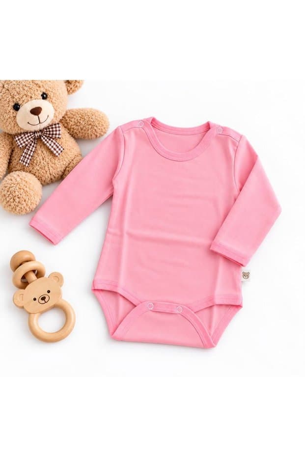Kids %100 Pamuklu Uzun Kollu Body Çıtçıtlı Zıbın Unisex Kız Erkek Bebek Pembe - Fiyatı