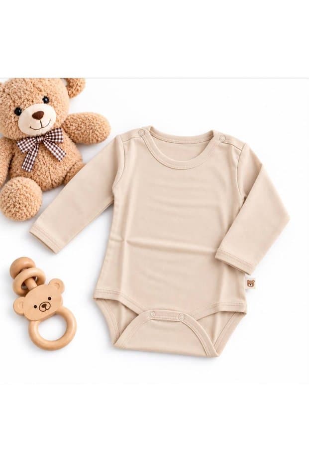 Kids %100 Pamuklu Uzun Kollu Body Çıtçıtlı Zıbın Unisex Kız Erkek Bebek BEJ - Fiyatı