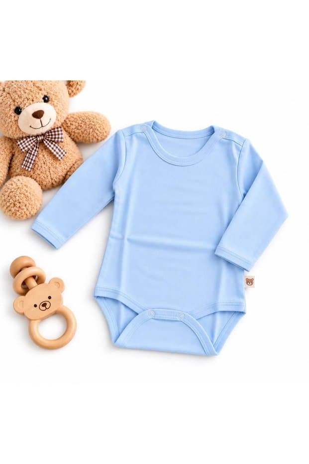 Kids %100 Pamuklu Uzun Kollu Body Çıtçıtlı Zıbın Unisex Kız Erkek Bebek MAVİ - Fiyatı