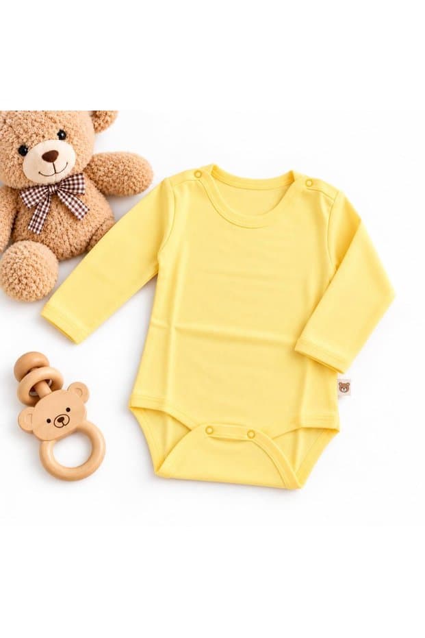 Kids %100 Pamuklu Uzun Kollu Body Çıtçıtlı Zıbın Unisex Kız Erkek Bebek SARI - Fiyatı