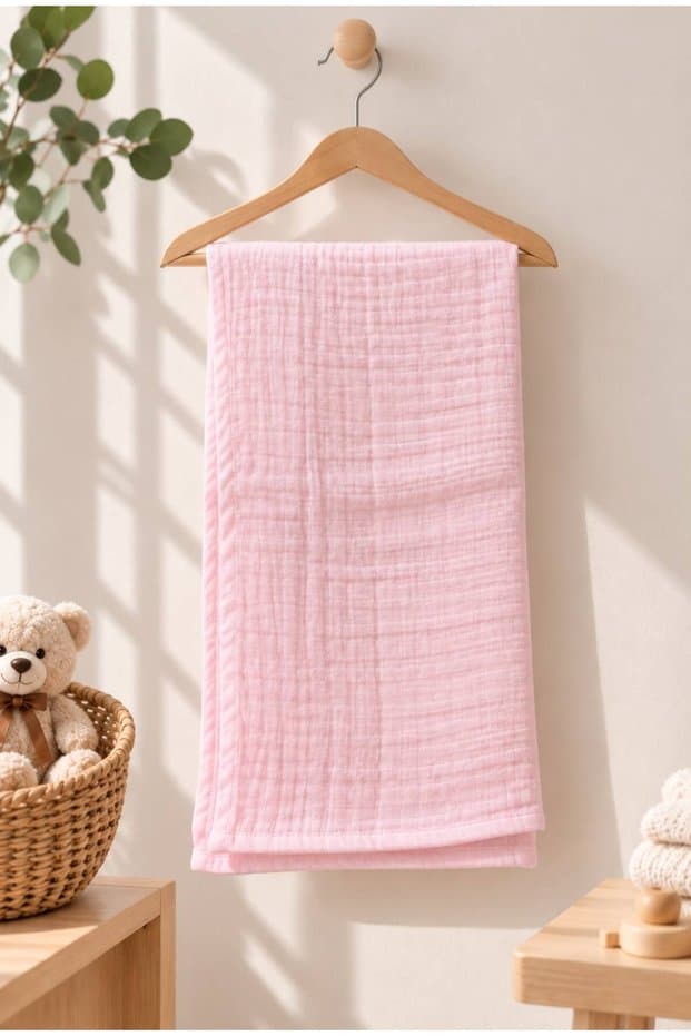 Kids %100 Organik Çift Katlı Pamuk Müslin Örtü-Battaniye 80*90 ÖLÇÜ PEMBE - Fiyatı