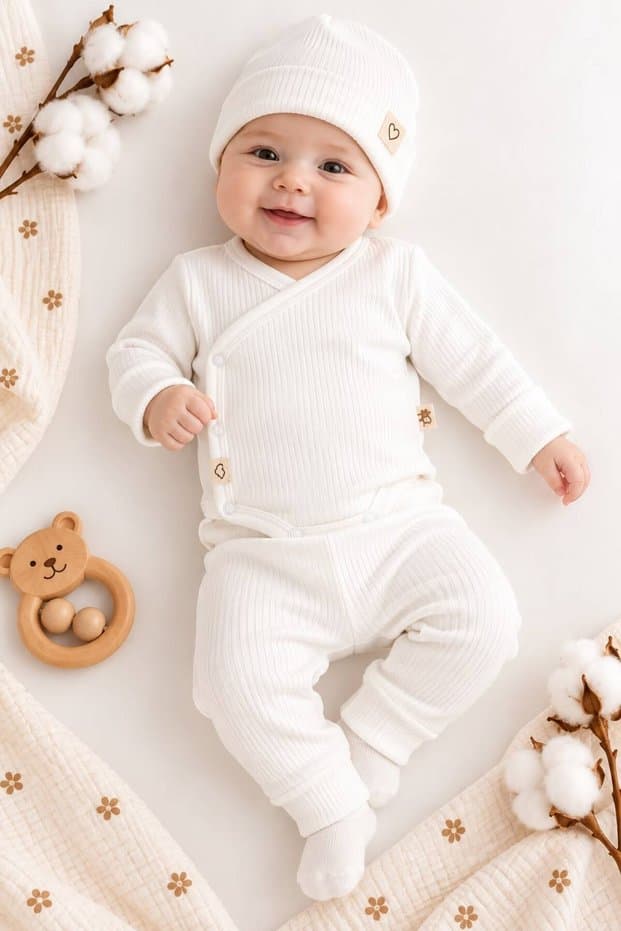 Kids Hastane çıkışı badili kaşkorse 3'lü takım ekru - Fiyatı