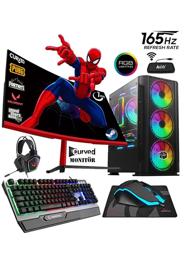 Zeiron Sp25 Ryzen 5 3600 16GB Ram 1TB NVMe M.2 SSD RX550 23.8" 165Hz Curved Oyuncu Masaüstü Bilgisayar