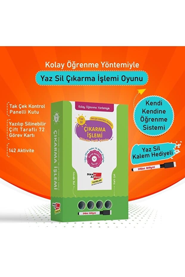 Dikkat Atölyesi Yayınları Kolay Öğrenme Yöntemiyle Yaz Sil Çıkarma Işlemi Oyunu