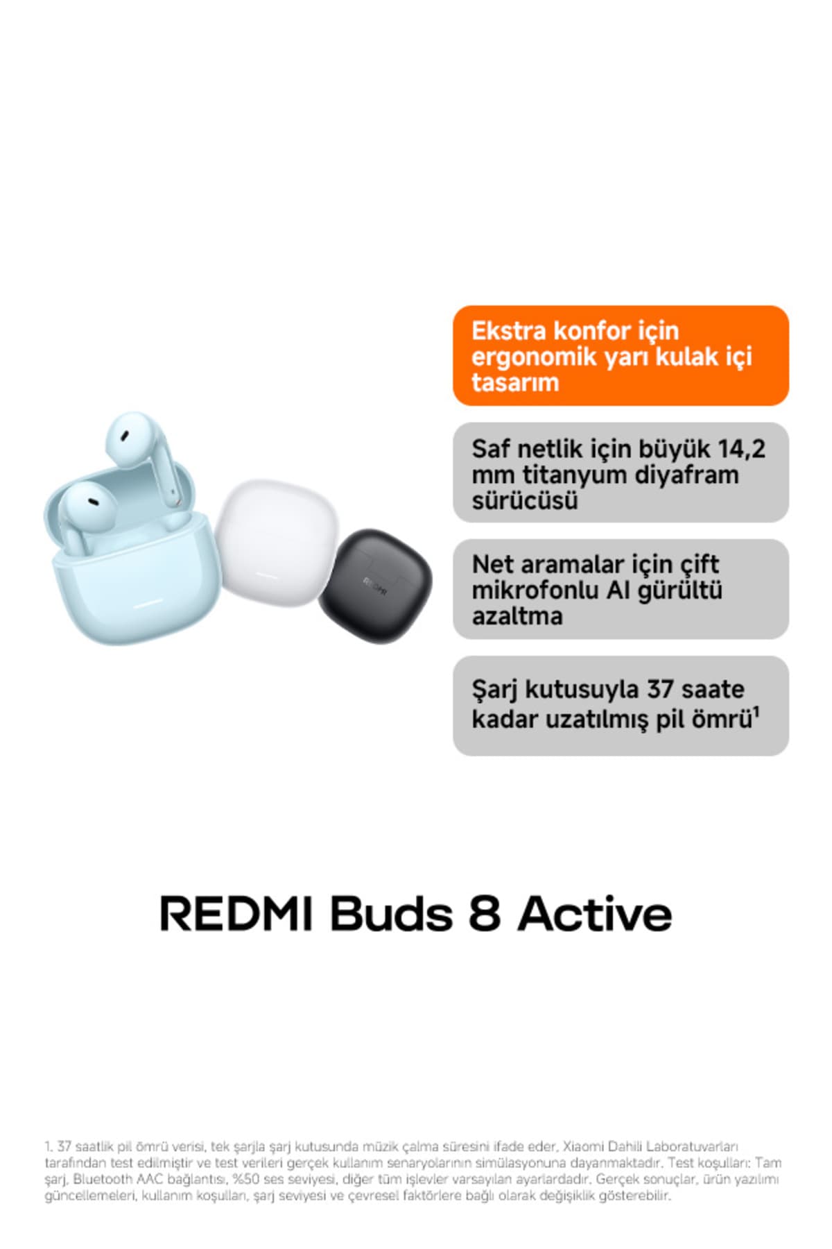 Xiaomi REDMI Buds 8 Active Beyaz Bluetooth Kulaklık (Xiaomi Türkiye Garantili)