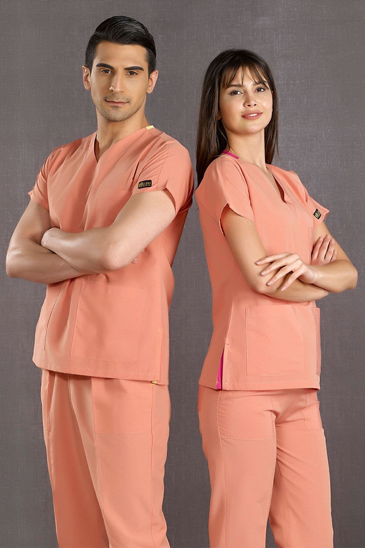 ÇİZGİ MEDİKAL Siyah Dr. Greys Doktor Hemşire Medikal Scrubs Takım Terikoton Kumaş