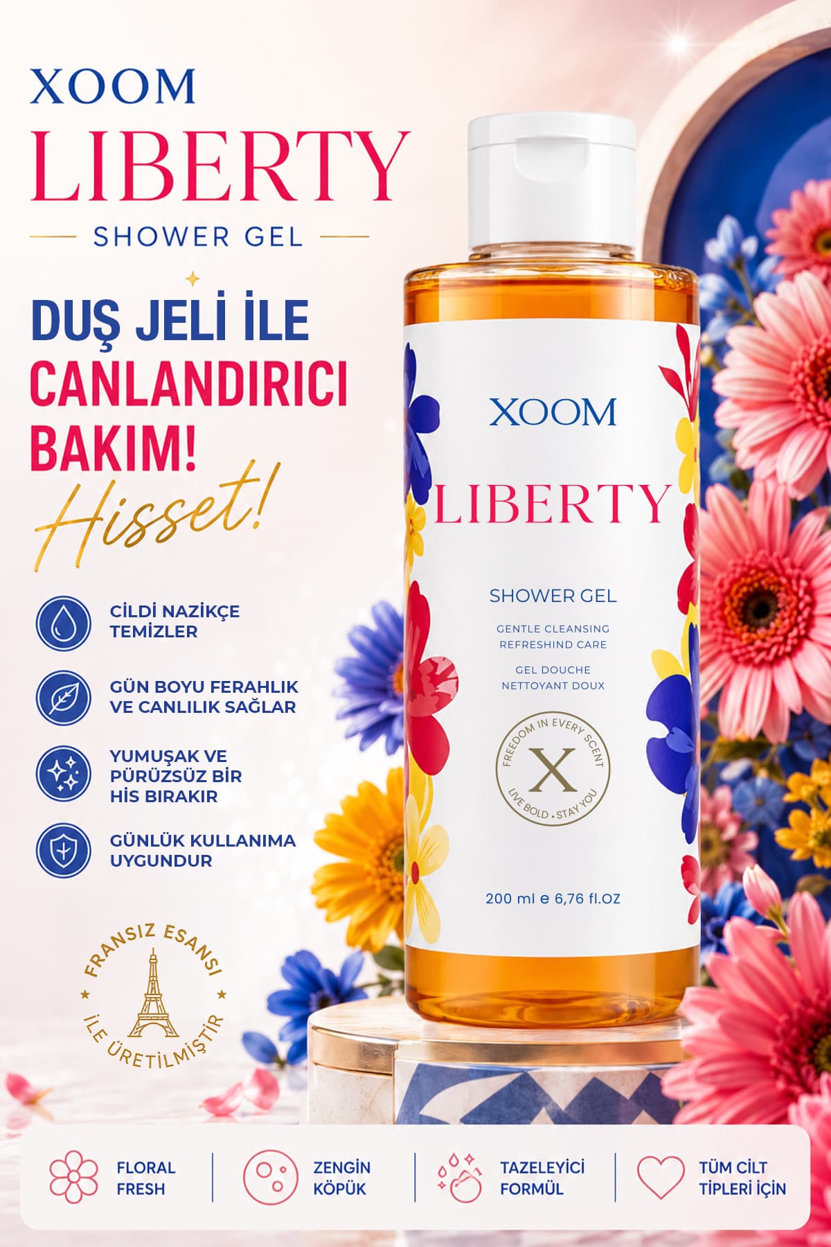 Xoom Liberty Kadın Duş Jeli 200 ML – Cildi nemlendiren , Kalıcı Koku