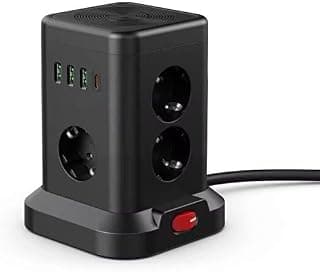 SMAYLİNG Kule Tipi Çoklu Priz - 3 USB-A + 1 Type-C Çıkışlı, Akım Korumalı, Tek Tuş Kontrollü Masaüstü Priz