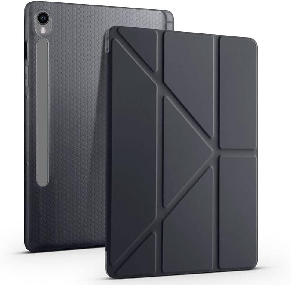 Aksesuarcim Samsung Galaxy Tab S10 FE SM-X520 X526 ile Uyumlu Kılıf Silikon Yumuşak Kalem Bölmeli Esnek 4 Farklı Stand Olabilen Tablet Kılıfı Siyah