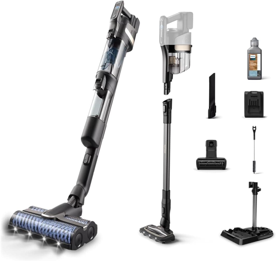 Philips 9000 Serisi AquaTrio Kablosuz Dikey Süpürge, Otomatik Temizleme ve Şarj İstasyonu, AquaSpin Başlık, PowerCyclone Aqua, XW9463/11