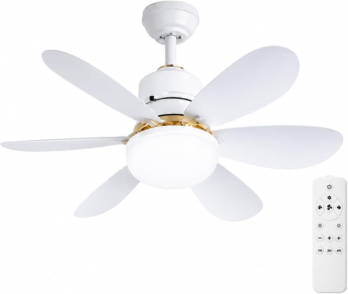52 cm Kumandalı Işıklı Tavan Vantilatörü, E27 Duy Tipi 6 Kanatlı Fan Lamba, 3 Kademeli Hız, 3 Renk LED Aydınlatma,
