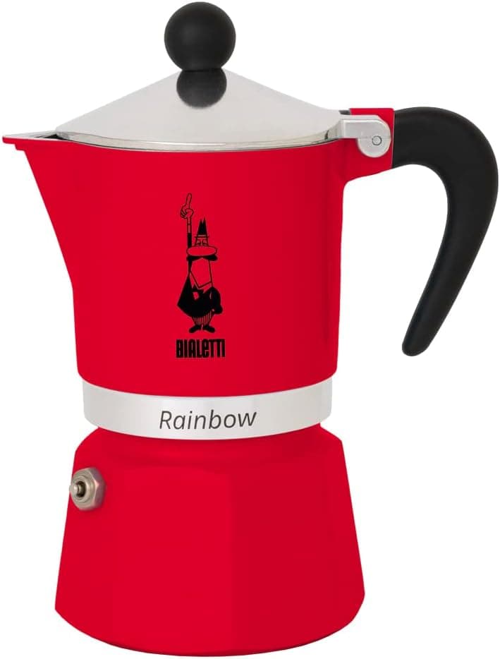 Bialetti - Rainbow: 3 Cups Ocak Üstü Espresso Pişirici - 130ml - Kırmızı Renk - Alüminyum Gövde - Patentli Güvenlik Valfi - Tüm Ocak Türleri İçin Uygundur (İndüksiyon Hariç)