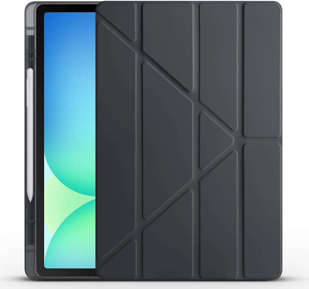 Aksesuarcim Samsung Galaxy Tab S10 FE Plus SM-X620 X626B ile Uyumlu Kılıf Silikon Yumuşak Kalem Bölmeli Esnek 4 Farklı Stand Olabilen Tablet Kılıfı Siyah