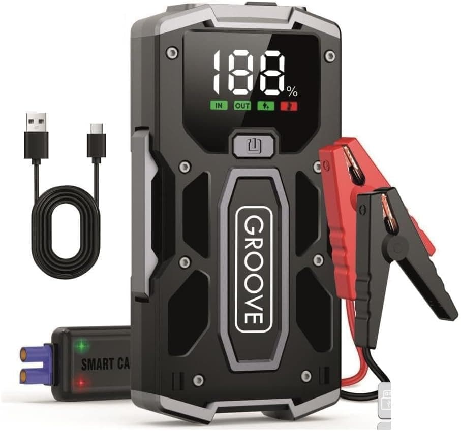 GROOVE M01 18200mAh 2000A Tepe Akımı Akü Takviye Cihazı Taşınabilir Jump Starter (Powerbank+Led Lamba+LCD Ekran) Benzinli ve Dizel Araçlar için