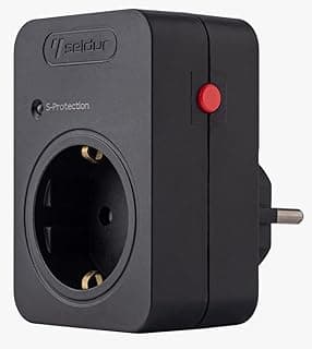 Seldur Şok ve Akım Korumalı Fiş-Priz, 16A-250V, Max 3600W 720 Joule, Reset Edilebilir, Sürekli Koruma, Toprak Hatlı, Çocuk Korumalı, Siyah Renk, E1TD33S