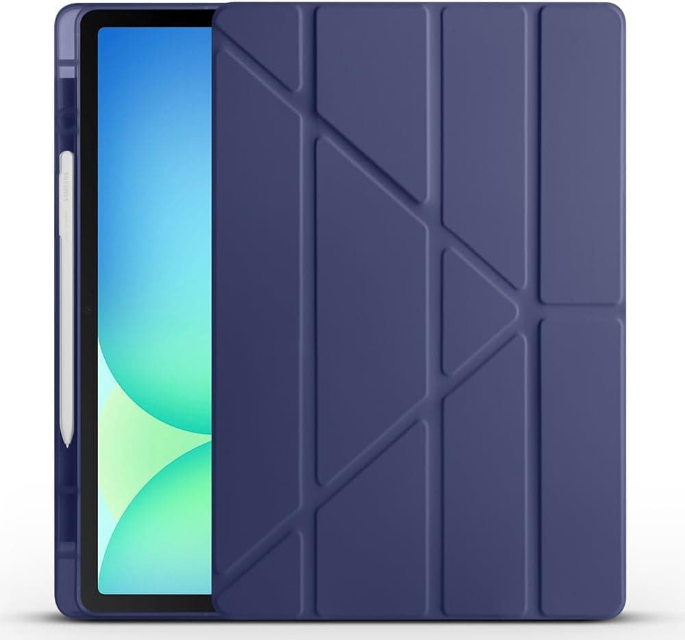 Aksesuarcim Samsung Galaxy Tab S10 FE Plus SM-X620 X626B ile Uyumlu Kılıf Silikon Yumuşak Kalem Bölmeli Esnek 4 Farklı Stand Olabilen Tablet Kılıfı Lacivert