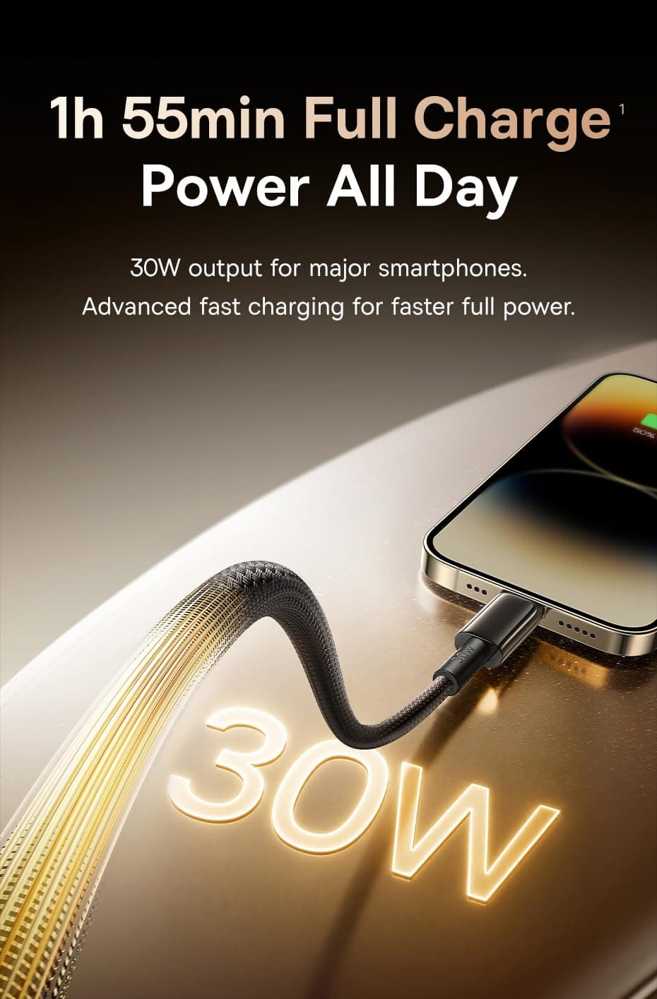 Baseus Tungsten Gold Air 30W Type-C to Lightning (iP) Hızlı Şarj ve Veri Aktarım Kablosu, PD Destekli Örgülü Kopmaz Yapı, iPhone ve iPad Uyumlu, 2 Metre, Cluster Siyah