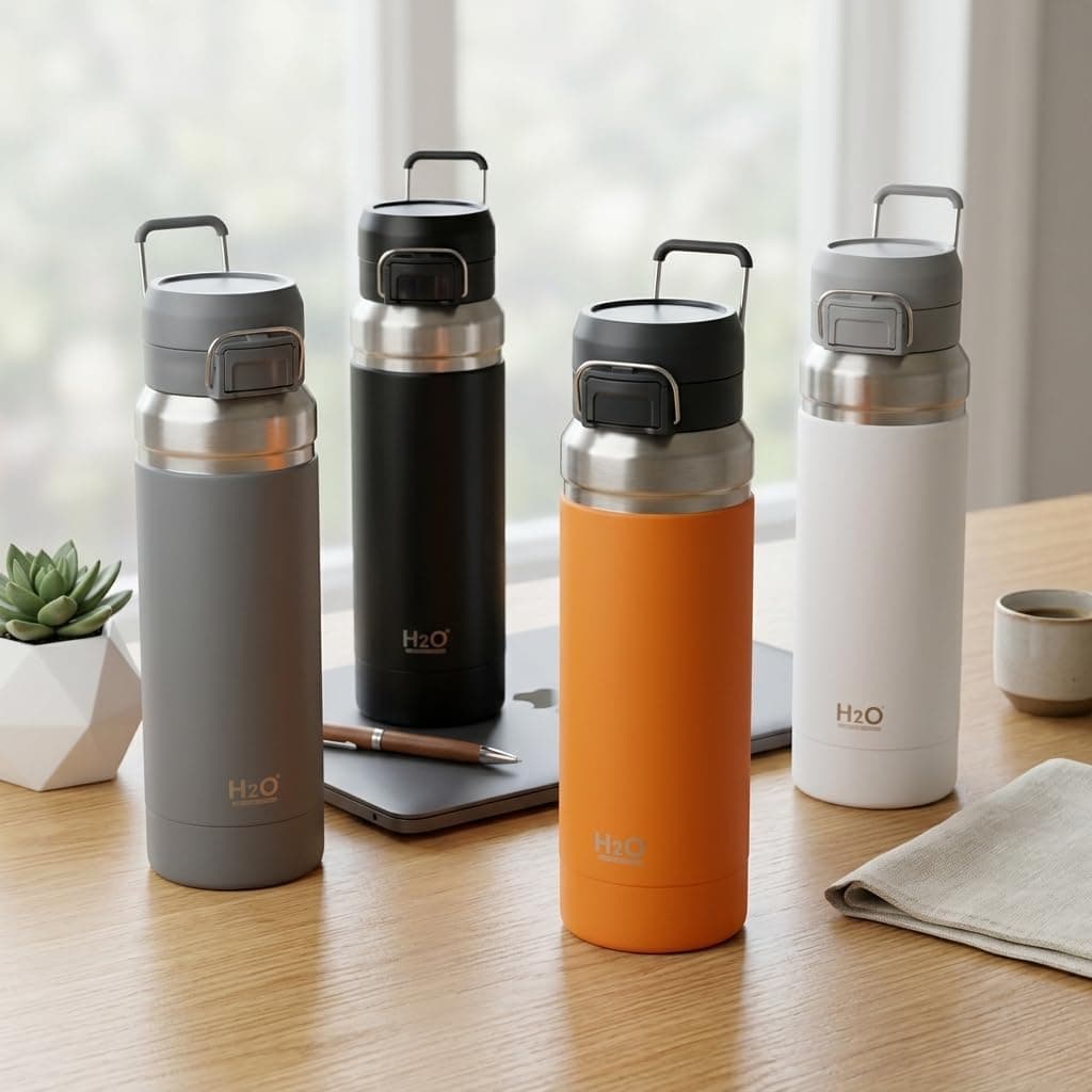Deconox Paslanmaz Çelik Termos Matara - 1000 ML (1 Litre) Kapasiteli, Renk Seçenekli Isı Yalıtımlı Çelik Suluk (TURUNCU)