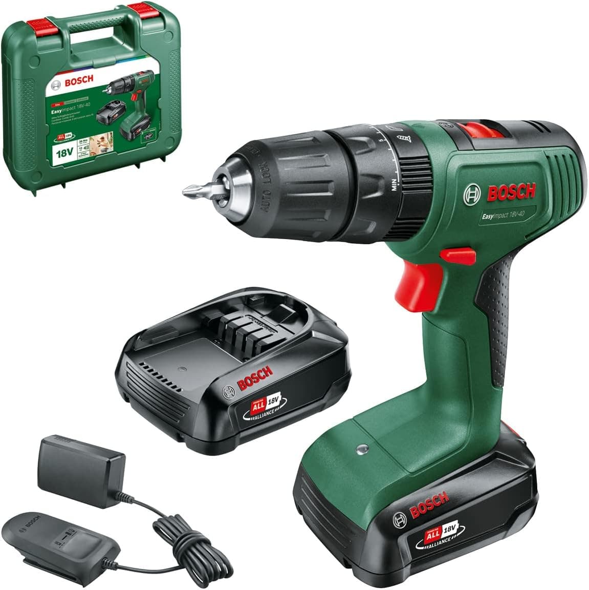 Bosch Home and Garden Easyimpact 18V-40 Akülü Darbeli Matkap (2 2.0 Ah Pil, 18 Volt Sistem, Kasa içinde)