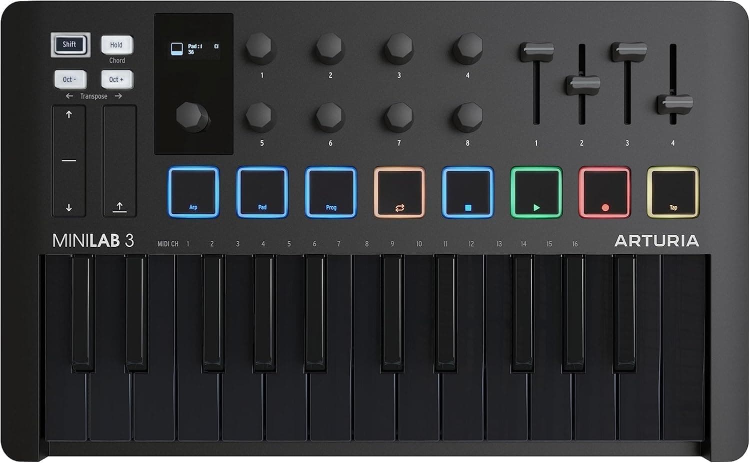 Arturia Minilab 3 Deep Black, Klavye, Siyah Beyaz