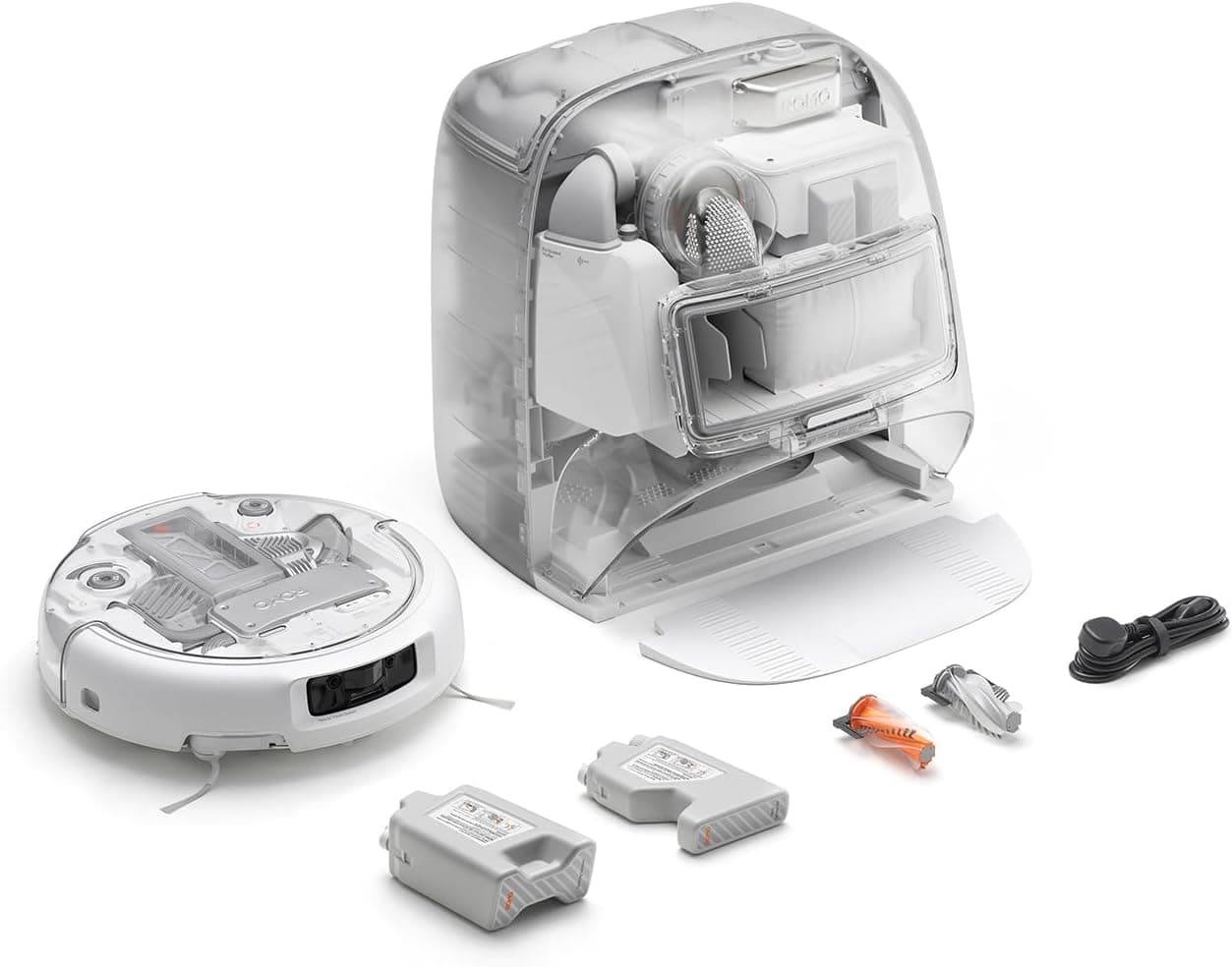 DJI Romo P Robot Süpürge, Silme Fonksiyonu, 25.000 Pa Emme Gücü, Drone Seviyesinde Engel Algılama, Dolaşmayı Önleyici Fırça, Kendini Temizleyen Şarj İstasyonu, 200 Gün Bakım Gerektirmeyen Kullanım | Robot ve şarj tabanının şeffaf tasarımı, 25.000 Pa , dron seviyesinde engellerin algılanması