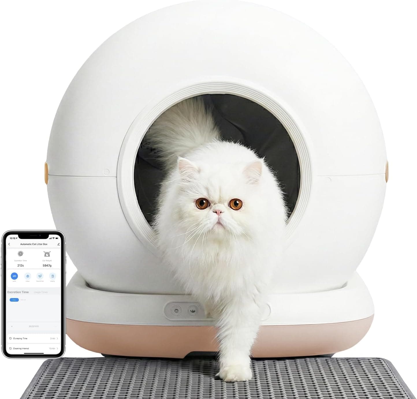 Haustier CB001 Akıllı Otomatik Kedi Tuvaleti, APP ile Uzaktan Kontrol, 75lt Hazne, 7lt Çöp haznesi, Ağırlık sensörlü (BEJ)