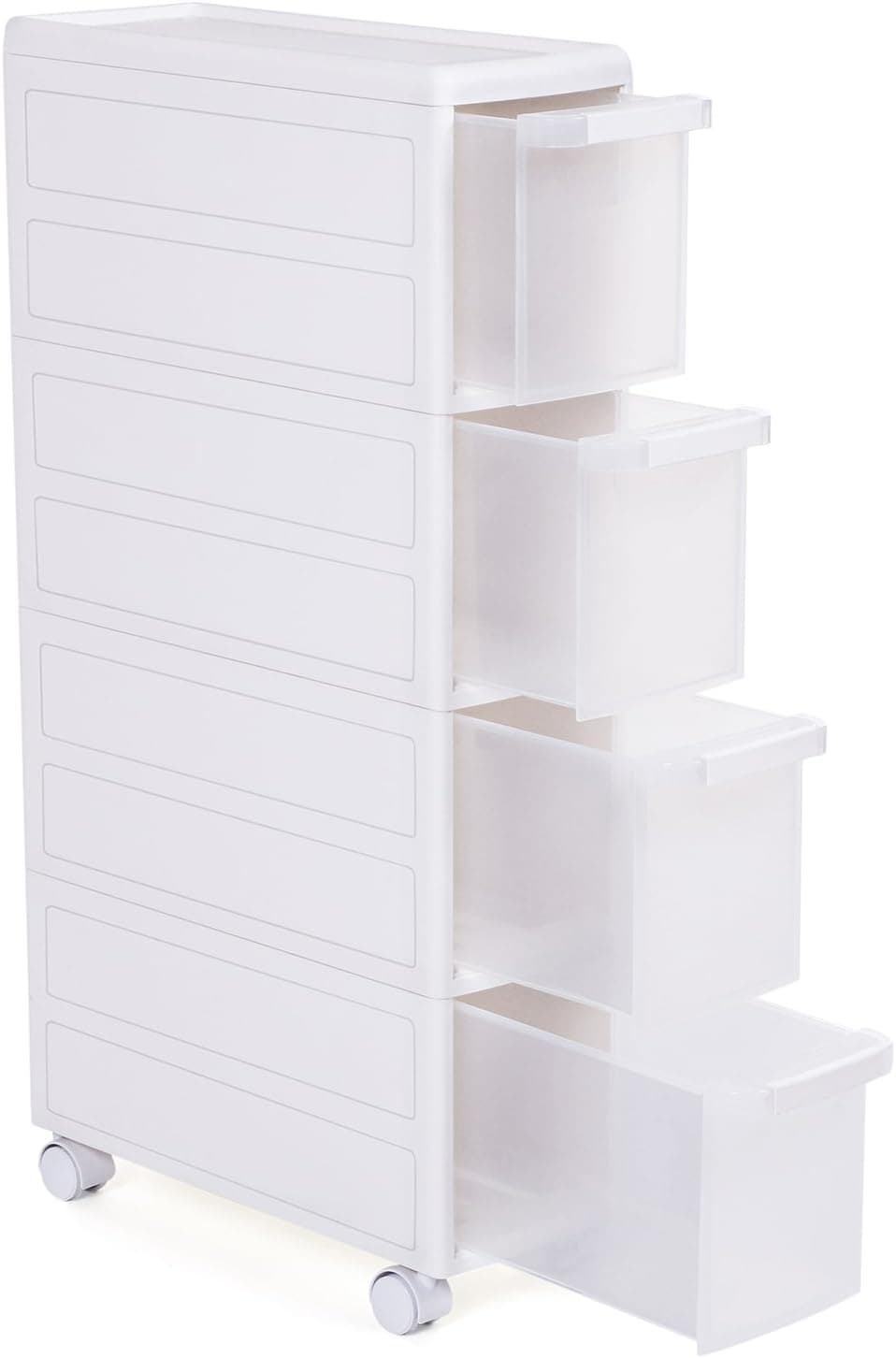 SONGMICS 4 Çekmeceli Raf, 4 Katlı 2 Ayrı Parça Kullanım, Mutfak Rafı Banyo Raf Standı Tekerlekli Niş Raf 84,5 cm Yükseklik, Beyaz Kfr05W | Mutfak veya Banyo için Yer Tasarruflu Raf, Çok Amaçlı, Beyaz, DENNYS Koleksiyonu KFR05W