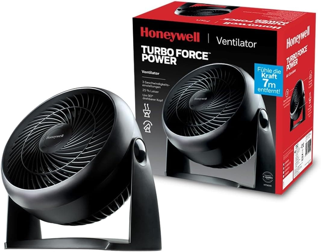 HONEYWELL TurboForce Turbo Vantilatör HT900E, Sessiz Soğutma, 90 Dereceye Kadar Ayarlanabilir Eğim Açısı, 3 Hız Ayarı, Duvara Montaj, Masa Vantilatörü - Siyah