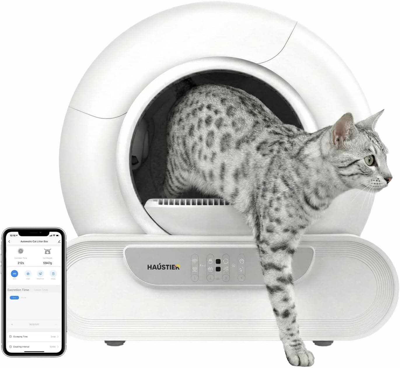 Haustier MSP08 Akıllı Otomatik Kedi Tuvaleti, Uzaktan Kontrol, 65lt Hazne, 9lt Çöp haznesi-İyonizer Kötü Koku Giderici, Ağırlık sensörlü