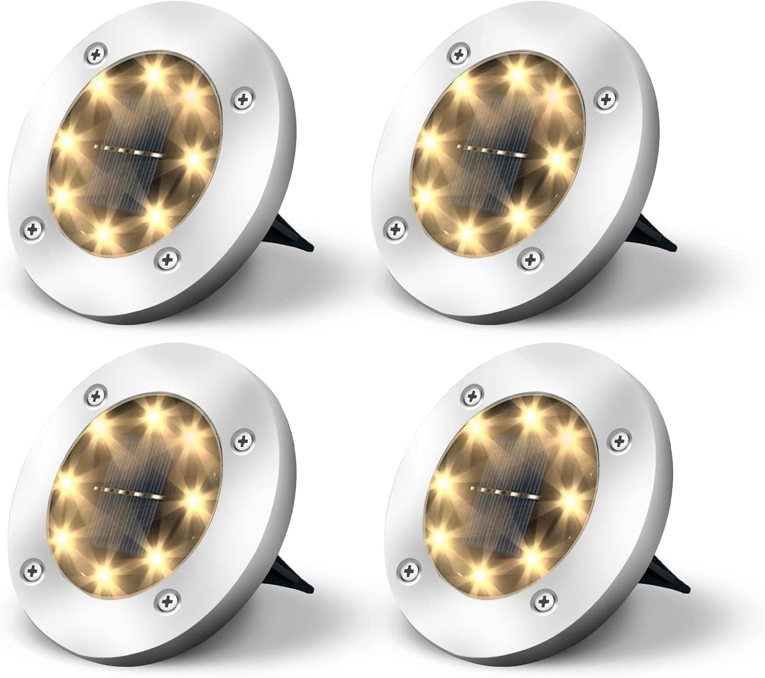 Jsdoin Solar Lights dış mekan bahçe tavan lambası, güneş enerjisiyle çalışan 8 LED, peyzaj, yürüme yolu, çim, merdiven güvertesi, bahçe dekorasyonu için, sıcak (4'lü paket) [enerji sınıfı A+++ [enerji