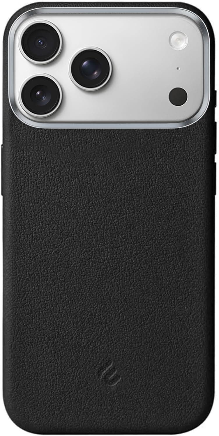 Minesk iPhone 17 Pro Max / 18 Pro Max için MagSafe ile Uyumlu Çizilmeyen ve Parmak İzi Tutmayan Deri Görünümlü Metal Tuşlu ve Metal Lens Çerçeveli Hybrid Silikon Kılıf (Siyah, 17 Pro Max/18 Pro Max)