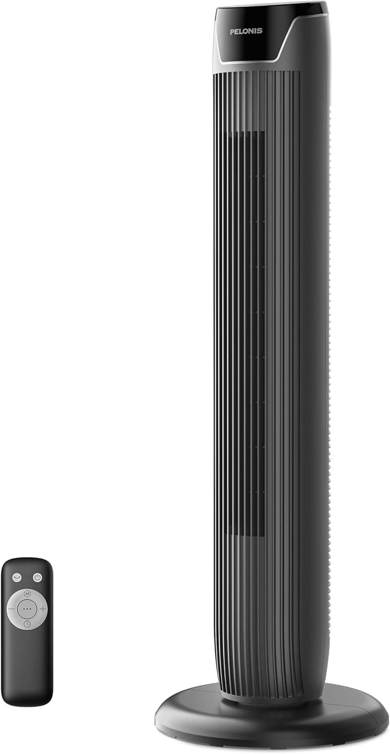 PELONIS Kule Fan, Uzaktan Kumanda, 38dB Fısıltı Sessizliği, 5 Hız Kademesi ve 4 Mod, LED Ekran, 15h Zamanlayıcı, 90° Salınım