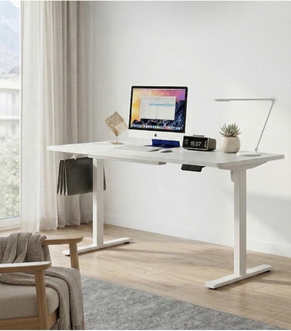 adornist - Yüksekliği Ayarlanabilir Ergonomik Bilgisayar & Çalışma Masası - Tek Motorlu (2 Hafızalı) (Beyaz, 160 * 60)