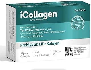 iCollagen, 5Tip Kolajen,Sindirim Yardımcısı,Probiyotik,Biotin,Vitamin C, 60 Tablet,1500 Mg