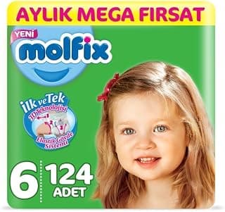 Molfix Bebek Bezi, 6 Beden, Extra Large, Aylık Mega Fırsat Paketi, 124 Adet