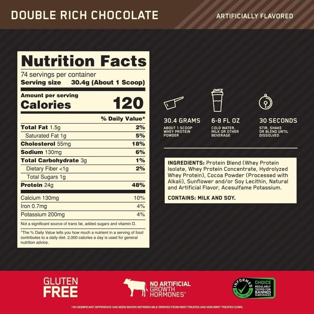 Optimum Nutrition 100% Whey Gold Standard Double Çikolata Aromalı, 2.26kg, 73 Servis