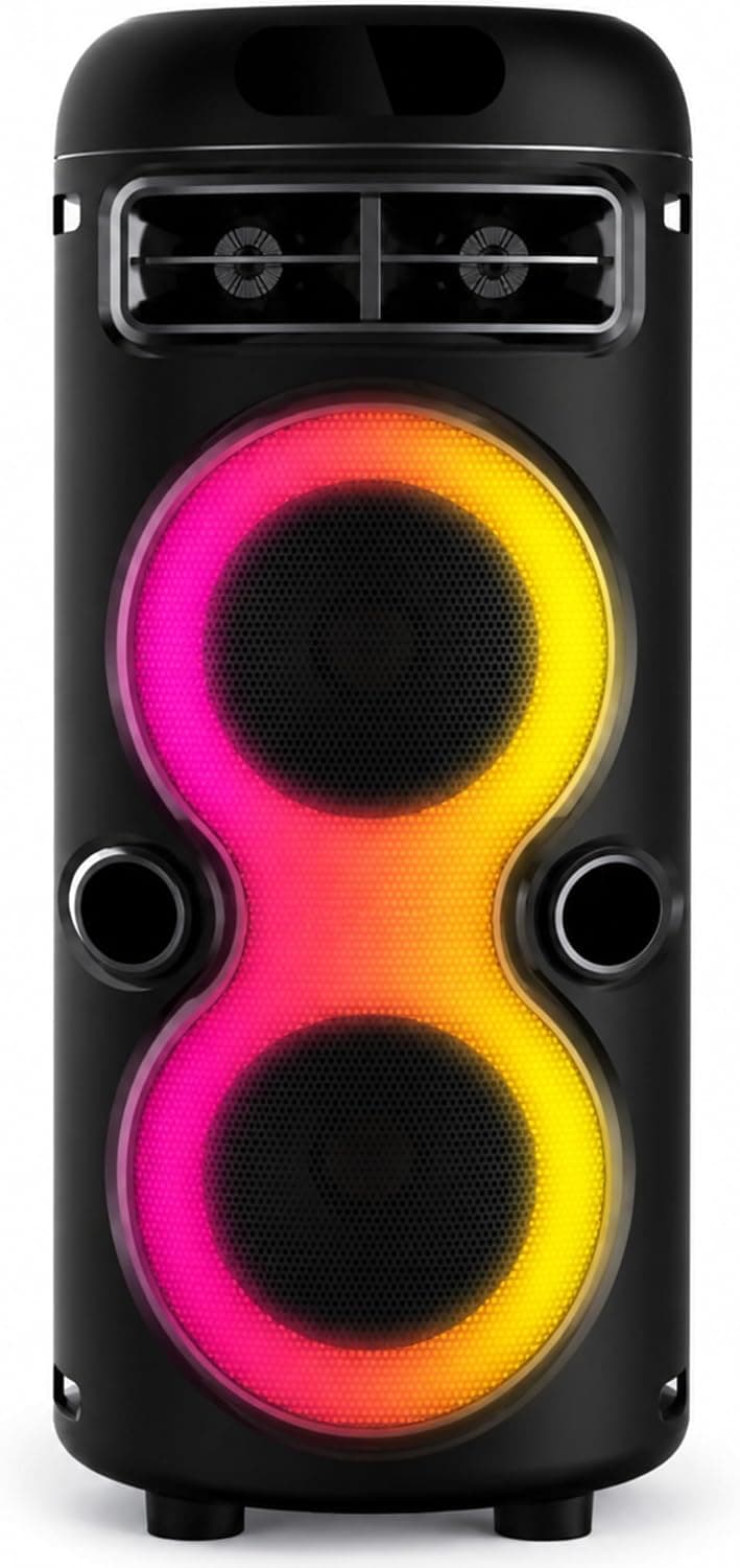Büyük Boy Şarjlı RGB Işıklı Hoparlör, 2 Adet 4 Inch Bass Destekli 360° Stereo 3600 mAh Şarjlı Bluetooth TWS USB AUX Mikrofon Girişli Kablolu Mikrofonlu Ev Ofis Parti İçin Çok Amaçlı Bluetooth Hoparlör