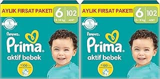 Prima Aktif Bebek, Bebek Bezi 6 Numara, 102 Adet Aylık Fırsat Paketi (2 paketi)