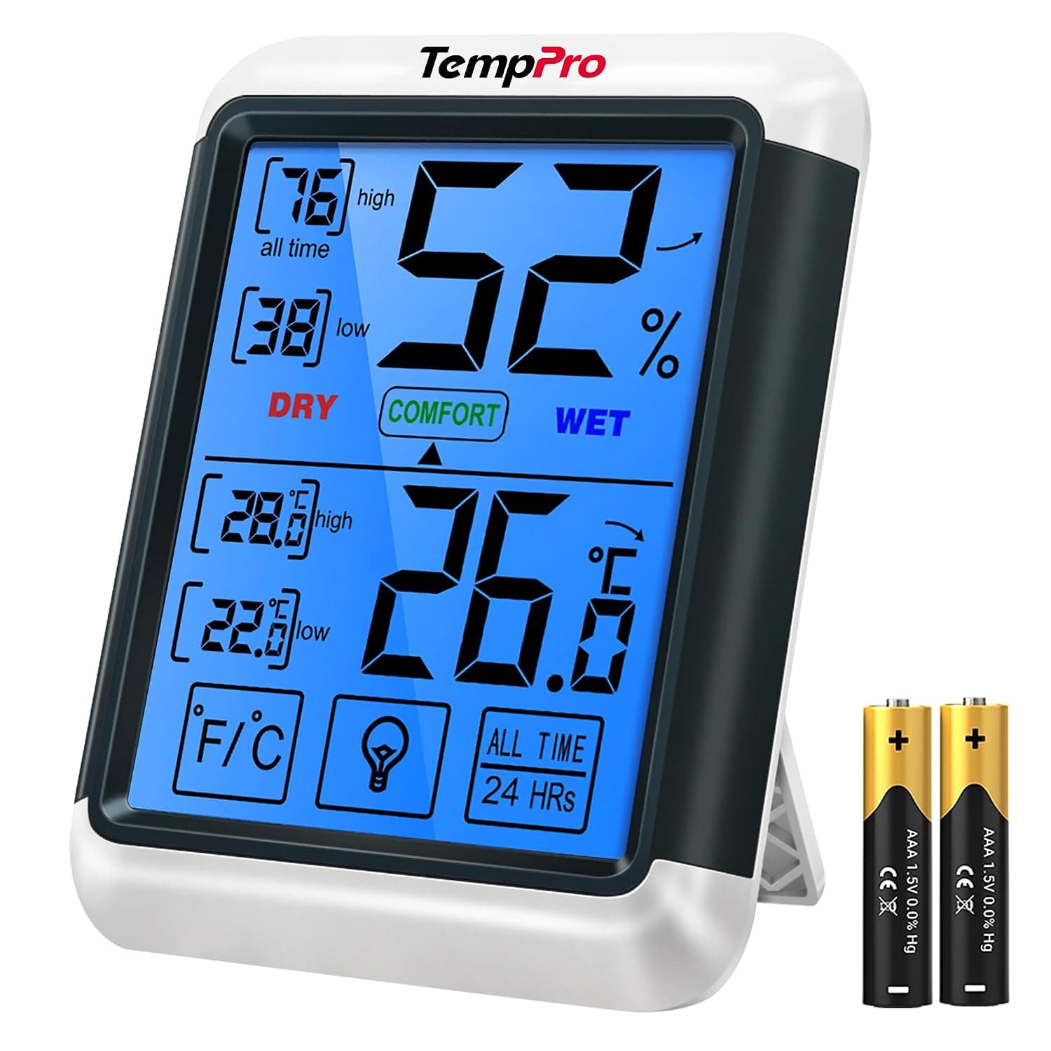 ThermoPro TP55 Dijital İç Mekan Higrometre Termometresi Sıcaklık ve Nem Monitörü Oda Nem Ölçer, Büyük Dokunmatik Ekranlı, Arka Işık
